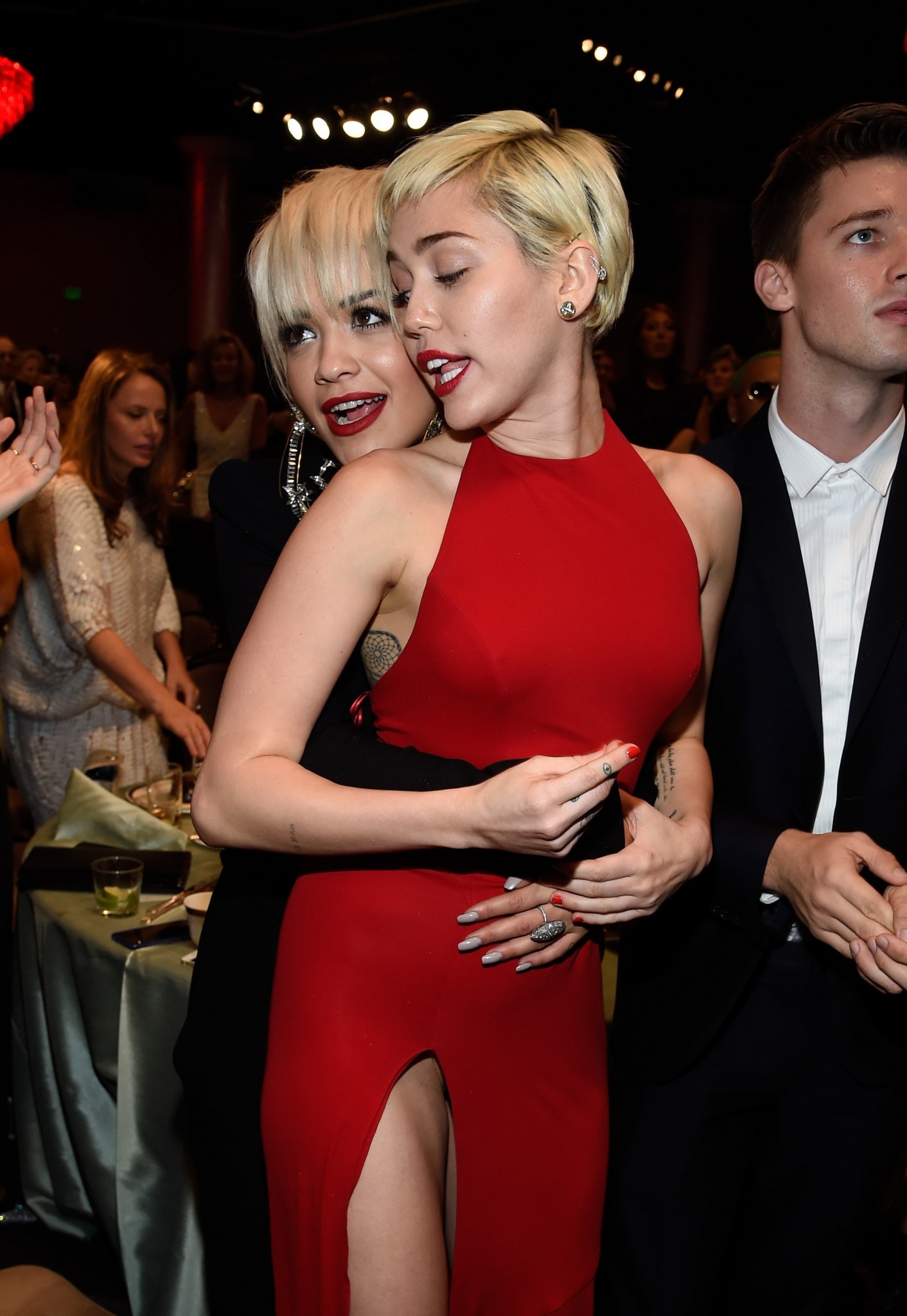 Miley Cyrus Braless Pokies And Possibly Pantyless At The Pre Grammy Party Celebrity